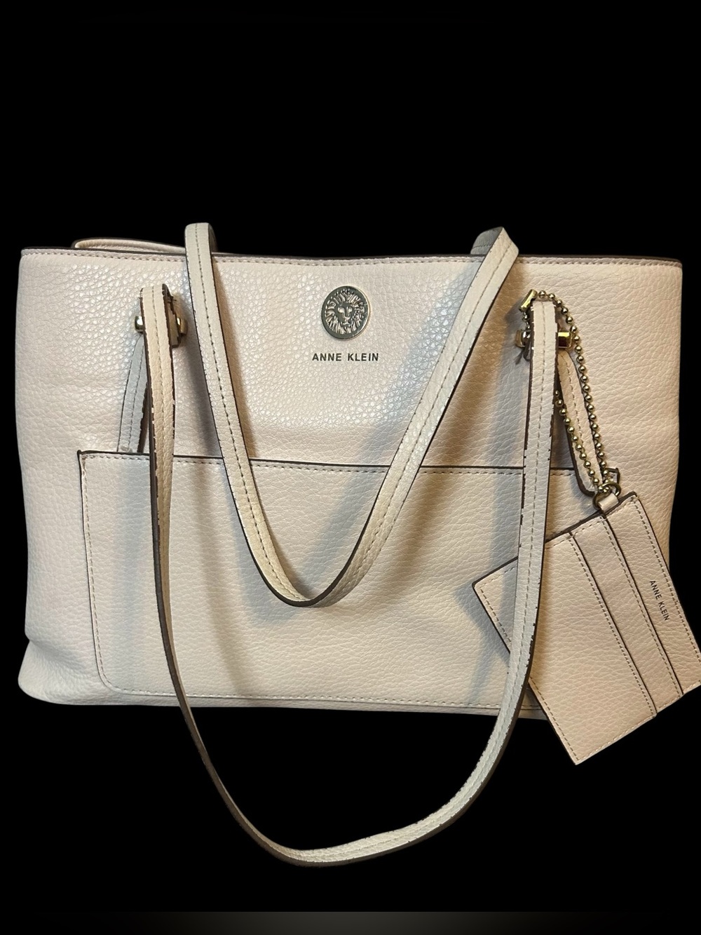 Anne Klein Cream Pebbled Faux Tote with Card Holder
